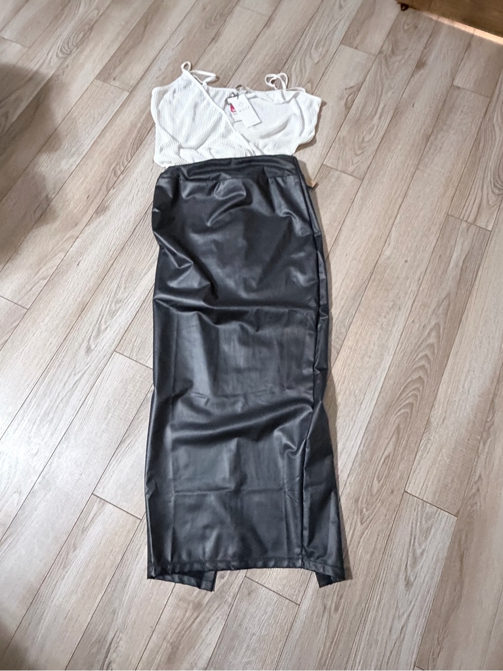 SKIMS Black Faux Leather Maxi Skirt